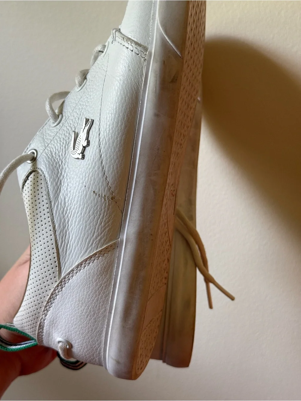 Lacoste Men’s White Leather Sneakers with Green Heel Tabs